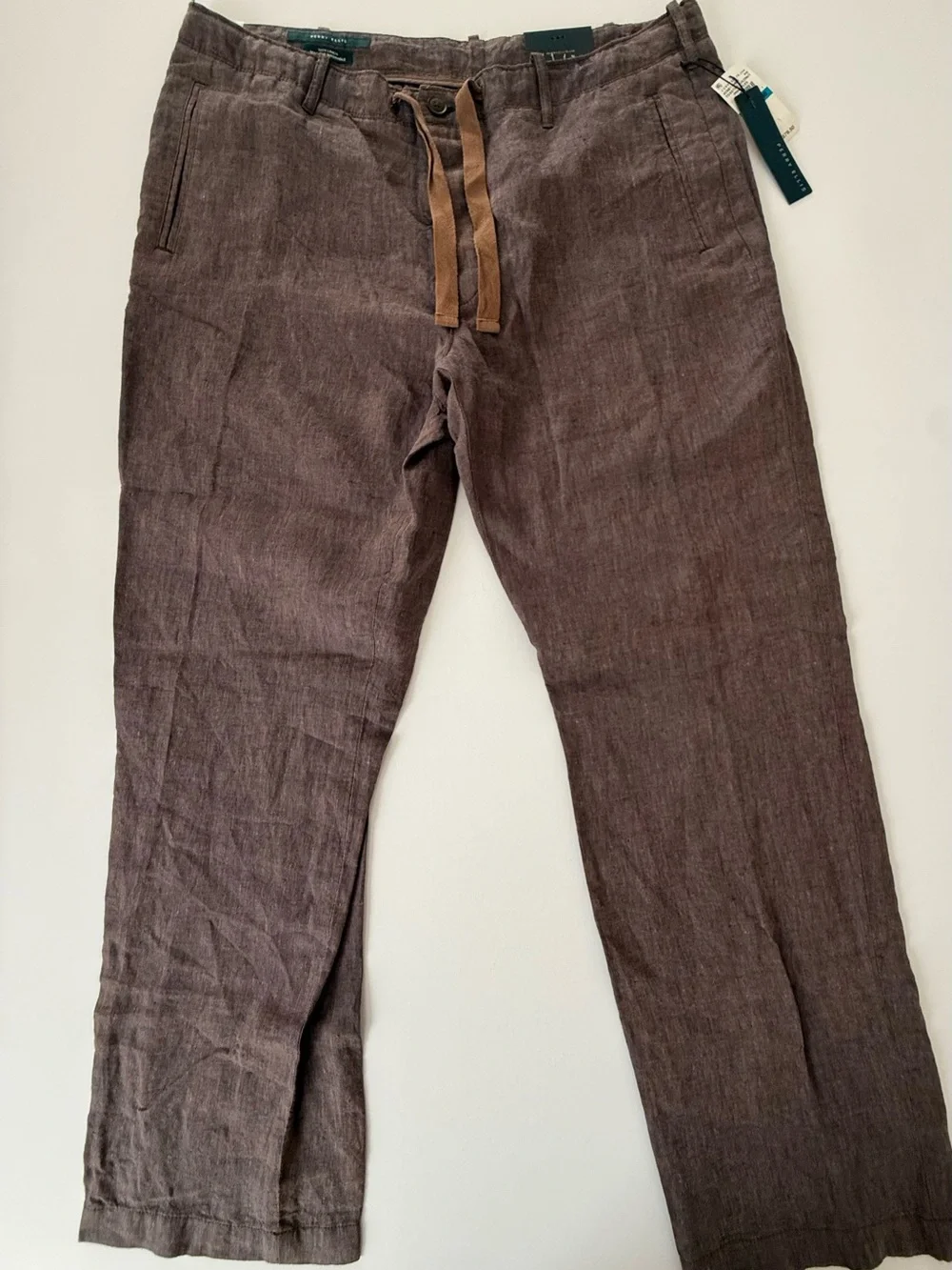 Perry Ellis Brown Linen-Blend Drawstring Chinos NWT